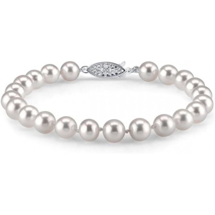 White Freshwater Pearl Bracelet for Women - Cultured Pearl Bracelet with 14k Gold Plated Clasp with Genuine Cultured Pearls, 7.0-7.5mm Pearl Gifts for Anniversary