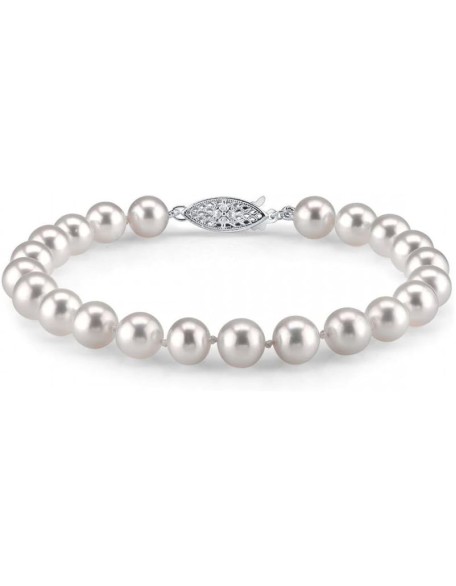 White Freshwater Pearl Bracelet for Women - Cultured Pearl Bracelet with 14k Gold Plated Clasp with Genuine Cultured Pearls, 7.0-7.5mm Pearl Gifts for Anniversary