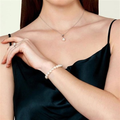 White Freshwater Pearl Bracelet for Women - Cultured Pearl Bracelet with 14k Gold Plated Clasp with Genuine Cultured Pearls, 7.0-7.5mm Pearl Gifts for Anniversary