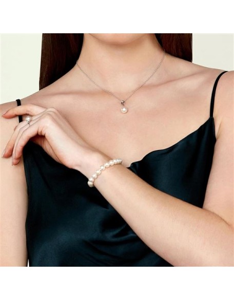 White Freshwater Pearl Bracelet for Women - Cultured Pearl Bracelet with 14k Gold Plated Clasp with Genuine Cultured Pearls, 7.0-7.5mm Pearl Gifts for Anniversary