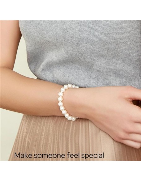 White Freshwater Pearl Bracelet for Women - Cultured Pearl Bracelet with 14k Gold Plated Clasp with Genuine Cultured Pearls, 7.0-7.5mm Pearl Gifts for Anniversary