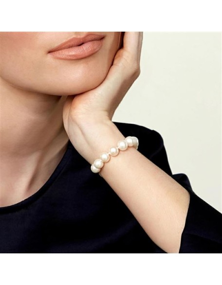White Freshwater Pearl Bracelet for Women - Cultured Pearl Bracelet with 14k Gold Plated Clasp with Genuine Cultured Pearls, 7.0-7.5mm Pearl Gifts for Anniversary