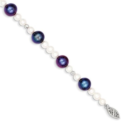 14K White Gold Freshwater Cultured Peacock Pearl with Mirror Bead Bracelet