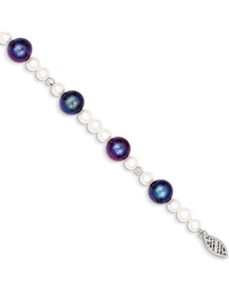 14K White Gold Freshwater Cultured Peacock Pearl with Mirror Bead Bracelet