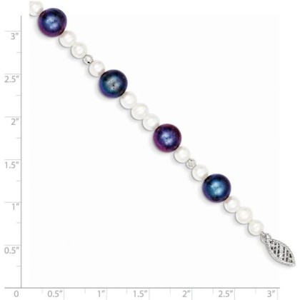 14K White Gold Freshwater Cultured Peacock Pearl with Mirror Bead Bracelet