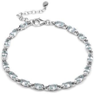 6X4mm Oval Shape Gemstone White Gold Plated 925 Sterling Silver Tennis 7 to 8.5 Inch Adjustable Bracelet Jewelry for Women