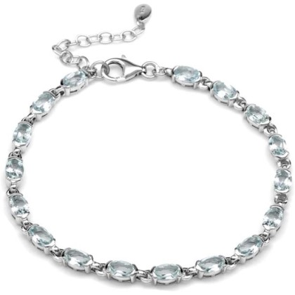 6X4mm Oval Shape Gemstone White Gold Plated 925 Sterling Silver Tennis 7 to 8.5 Inch Adjustable Bracelet Jewelry for Women
