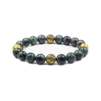 Dark Green NephriteJade and Gold Beads, Jade Bracelet, Men's Jewelry, Natural Gemstone Round Beads