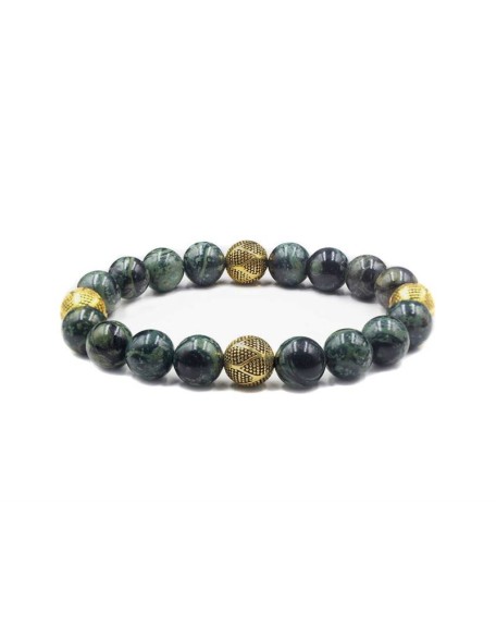 Dark Green NephriteJade and Gold Beads, Jade Bracelet, Men's Jewelry, Natural Gemstone Round Beads