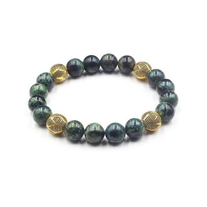 Dark Green NephriteJade and Gold Beads, Jade Bracelet, Men's Jewelry, Natural Gemstone Round Beads
