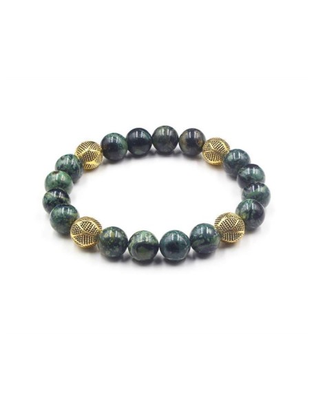 Dark Green NephriteJade and Gold Beads, Jade Bracelet, Men's Jewelry, Natural Gemstone Round Beads