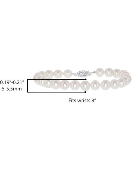 14K White Gold AAA Freshwater Cultured Pearl Bridal Silk-Knotted Strand Bracelet with Fishhook Clasp - Choice of Length & Pearl Size (8.0, 5.0-5.5-mm)
