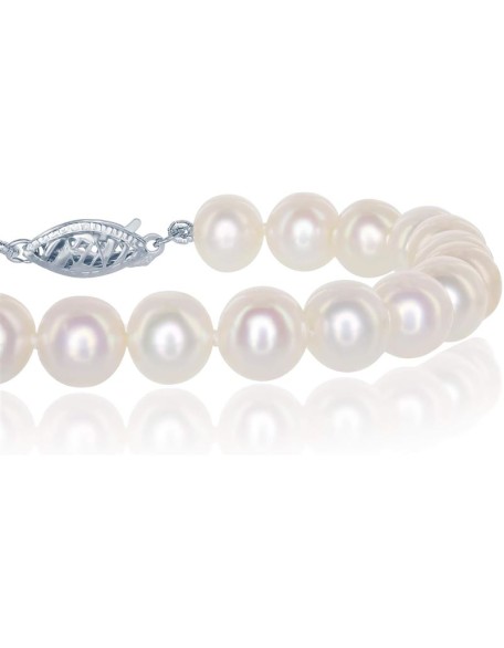 14K White Gold AAA Freshwater Cultured Pearl Bridal Silk-Knotted Strand Bracelet with Fishhook Clasp - Choice of Length & Pearl Size (8.0, 5.0-5.5-mm)