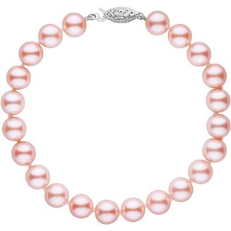 14K Gold AAAA Pink Freshwater Cultured Pearl Silk-Knotted Strand Bracelet with Fishhook Clasp - Choice of Pearl Size, Bracelet Length and Clasp Color