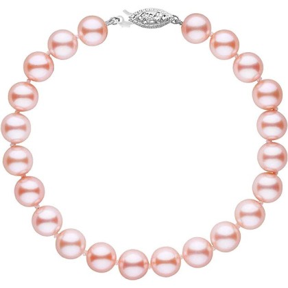14K Gold AAAA Pink Freshwater Cultured Pearl Silk-Knotted Strand Bracelet with Fishhook Clasp - Choice of Pearl Size, Bracelet Length and Clasp Color