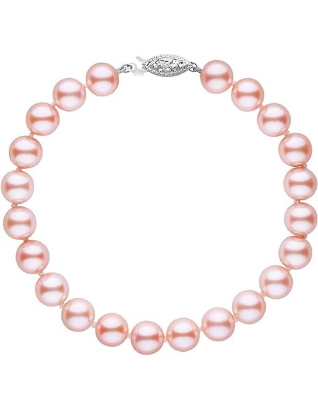14K Gold AAAA Pink Freshwater Cultured Pearl Silk-Knotted Strand Bracelet with Fishhook Clasp - Choice of Pearl Size, Bracelet Length and Clasp Color