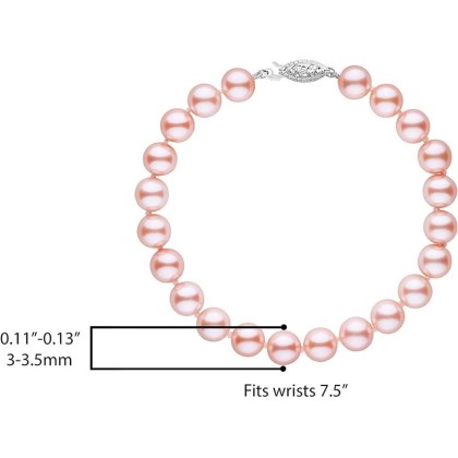 14K Gold AAAA Pink Freshwater Cultured Pearl Silk-Knotted Strand Bracelet with Fishhook Clasp - Choice of Pearl Size, Bracelet Length and Clasp Color