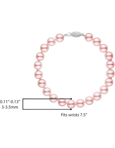 14K Gold AAAA Pink Freshwater Cultured Pearl Silk-Knotted Strand Bracelet with Fishhook Clasp - Choice of Pearl Size, Bracelet Length and Clasp Color