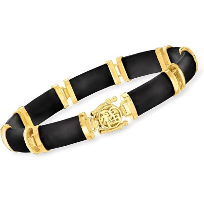 Black Agate Good Fortune Bracelet in 18kt Gold Over Sterling