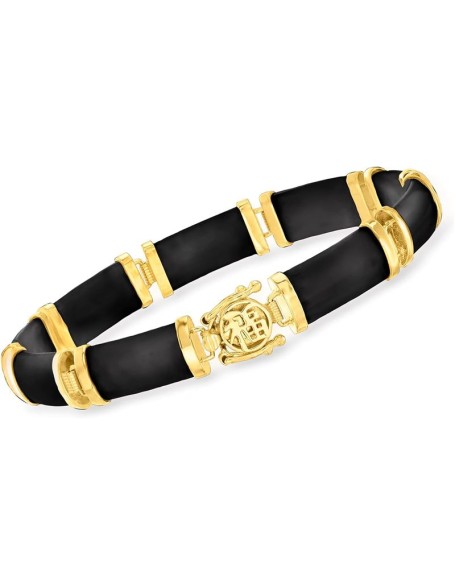 Black Agate Good Fortune Bracelet in 18kt Gold Over Sterling