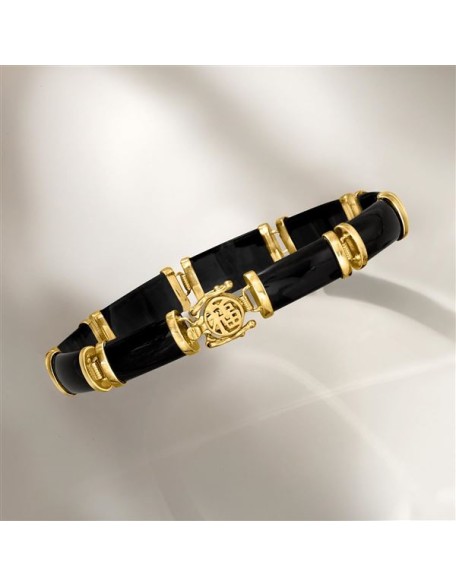Black Agate Good Fortune Bracelet in 18kt Gold Over Sterling