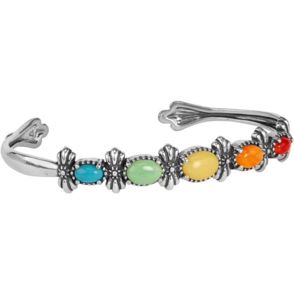 Sterling Silver Multi Color 5-Stone Cuff Bracelet Sizes Small to Large