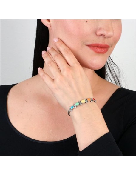 Sterling Silver Multi Color 5-Stone Cuff Bracelet Sizes Small to Large