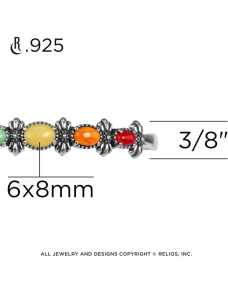 Sterling Silver Multi Color 5-Stone Cuff Bracelet Sizes Small to Large