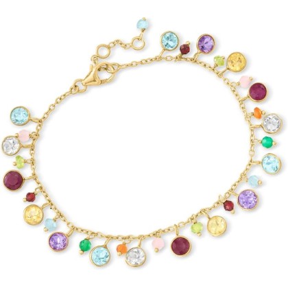 10.80 ct. t.w. Multi-Gemstone Bead Station Bracelet in 18kt Gold Over Sterling. 7 inches
