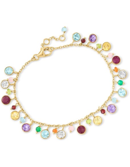 10.80 ct. t.w. Multi-Gemstone Bead Station Bracelet in 18kt Gold Over Sterling. 7 inches