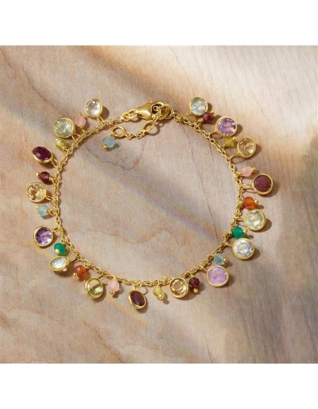10.80 ct. t.w. Multi-Gemstone Bead Station Bracelet in 18kt Gold Over Sterling. 7 inches