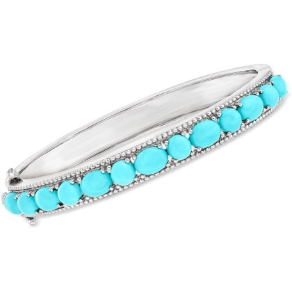 Turquoise Bangle Bracelet in Sterling Silver. 7 inches