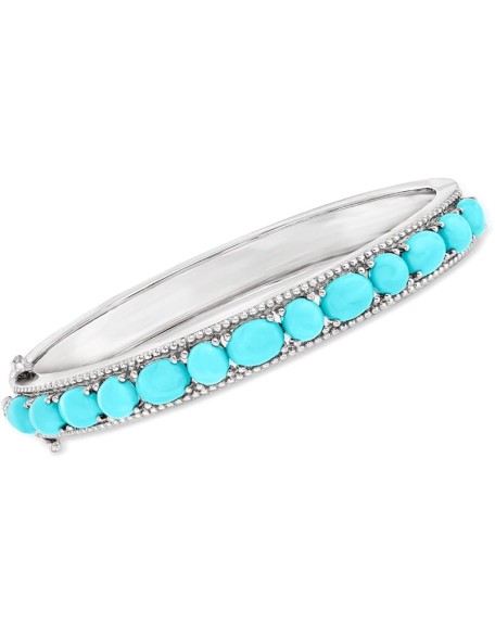 Turquoise Bangle Bracelet in Sterling Silver. 7 inches