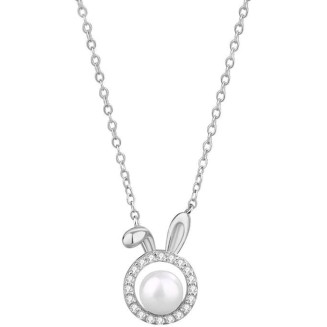 14K Gold Pearl Rabbit Necklace, Moissanite Rabbit Pendant Necklace, Birthday Jewelry Gifts for Wife,Girlfriend