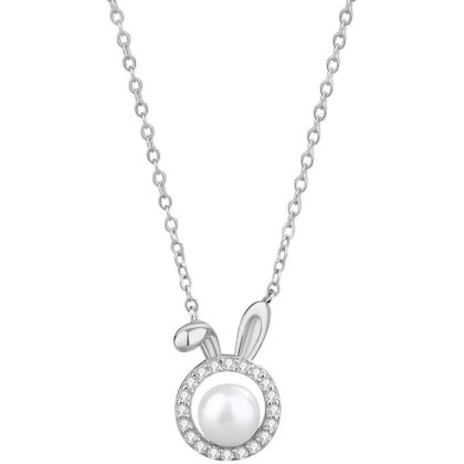14K Gold Pearl Rabbit Necklace, Moissanite Rabbit Pendant Necklace, Birthday Jewelry Gifts for Wife,Girlfriend