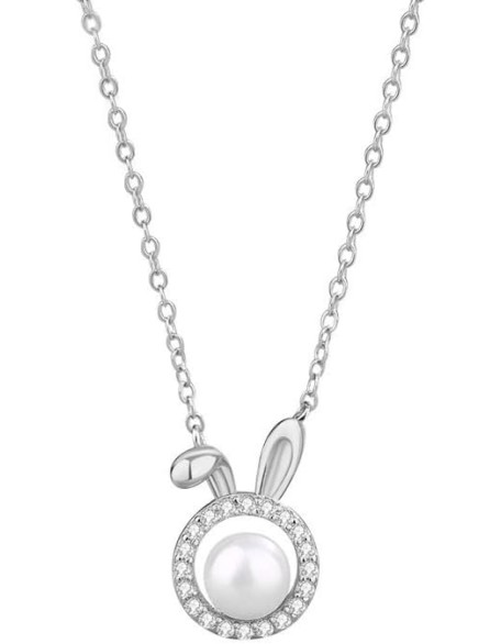 14K Gold Pearl Rabbit Necklace, Moissanite Rabbit Pendant Necklace, Birthday Jewelry Gifts for Wife,Girlfriend
