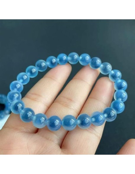 Natural Blue Agate Bracelet Clear Round Beads Woman Men Candy Blue Agate Bracelet Stone Rare 8mm 10mm 12mm Crystal