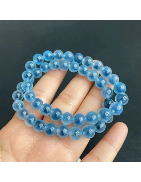 Natural Blue Agate Bracelet Clear Round Beads Woman Men Candy Blue Agate Bracelet Stone Rare 8mm 10mm 12mm Crystal