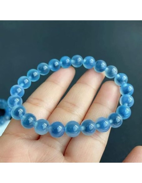 Natural Blue Agate Bracelet Clear Round Beads Woman Men Candy Blue Agate Bracelet Stone Rare 8mm 10mm 12mm Crystal