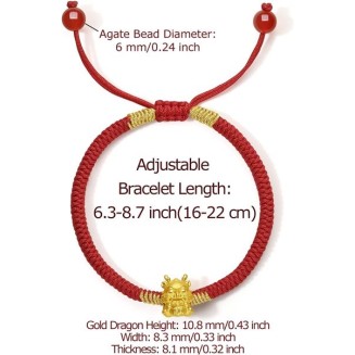 24K Gold Bracelet Dragon Charm Bracelets Adjustable Solid Gold Charms Bangle Dainty Bead Red Braided Rope Good Luck Jewelry Trendy Fashion Real Gold Lucky Gifts for Women Men