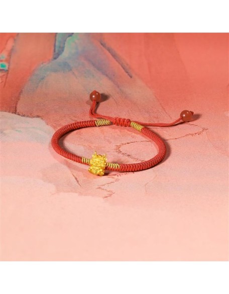24K Gold Bracelet Dragon Charm Bracelets Adjustable Solid Gold Charms Bangle Dainty Bead Red Braided Rope Good Luck Jewelry Trendy Fashion Real Gold Lucky Gifts for Women Men