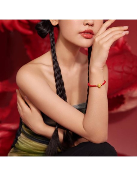 24K Gold Bracelet Dragon Charm Bracelets Adjustable Solid Gold Charms Bangle Dainty Bead Red Braided Rope Good Luck Jewelry Trendy Fashion Real Gold Lucky Gifts for Women Men