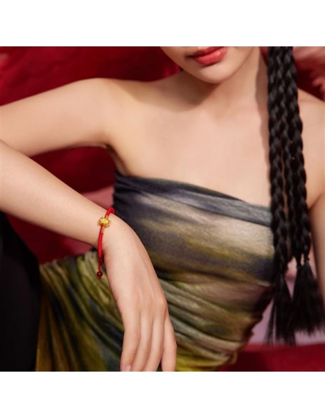 24K Gold Bracelet Dragon Charm Bracelets Adjustable Solid Gold Charms Bangle Dainty Bead Red Braided Rope Good Luck Jewelry Trendy Fashion Real Gold Lucky Gifts for Women Men