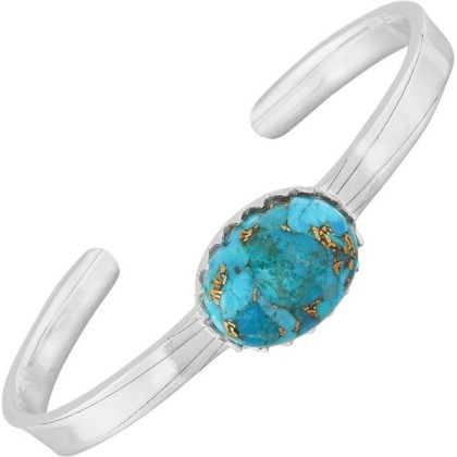 'High Skyline’ Sterling Silver Compressed Turquoise Cuff Bracelet, 6.5”