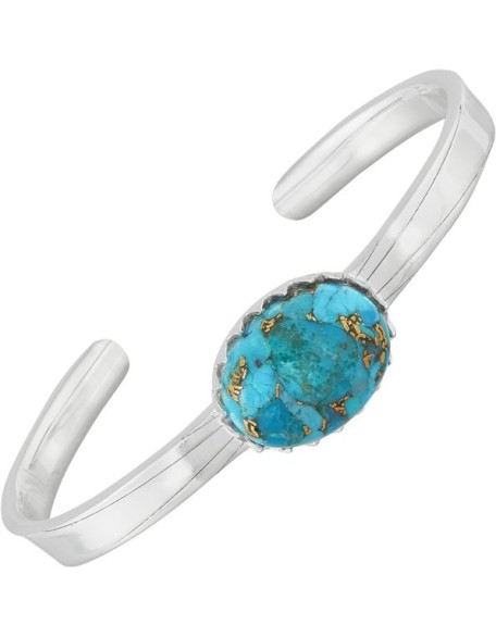 'High Skyline’ Sterling Silver Compressed Turquoise Cuff Bracelet, 6.5”