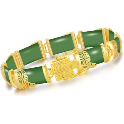 Jade Bracelets for Women 18kt Gold Plated Sterling Silver Fortune Bangle Bracelet Fine Jewelry Birthday Mothers Day Christmas Gifts for Mom Grandma Wife Sister