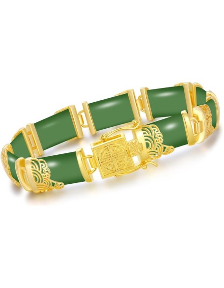 Jade Bracelets for Women 18kt Gold Plated Sterling Silver Fortune Bangle Bracelet Fine Jewelry Birthday Mothers Day Christmas Gifts for Mom Grandma Wife Sister