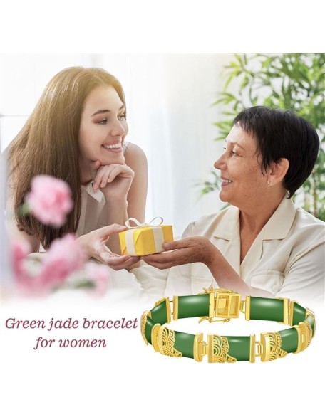 Jade Bracelets for Women 18kt Gold Plated Sterling Silver Fortune Bangle Bracelet Fine Jewelry Birthday Mothers Day Christmas Gifts for Mom Grandma Wife Sister