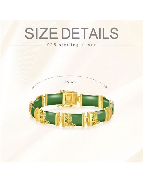 Jade Bracelets for Women 18kt Gold Plated Sterling Silver Fortune Bangle Bracelet Fine Jewelry Birthday Mothers Day Christmas Gifts for Mom Grandma Wife Sister