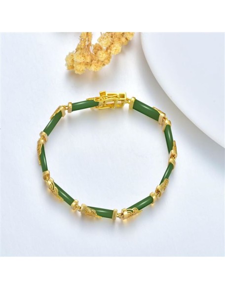 Jade Bracelets for Women 18kt Gold Plated Sterling Silver Fortune Bangle Bracelet Fine Jewelry Birthday Mothers Day Christmas Gifts for Mom Grandma Wife Sister